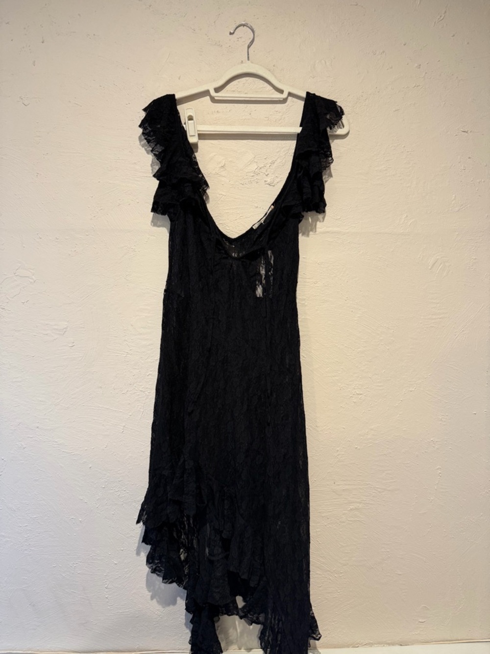 Kimchi Blue Black Lace Slip Dress with Ruffle Detail